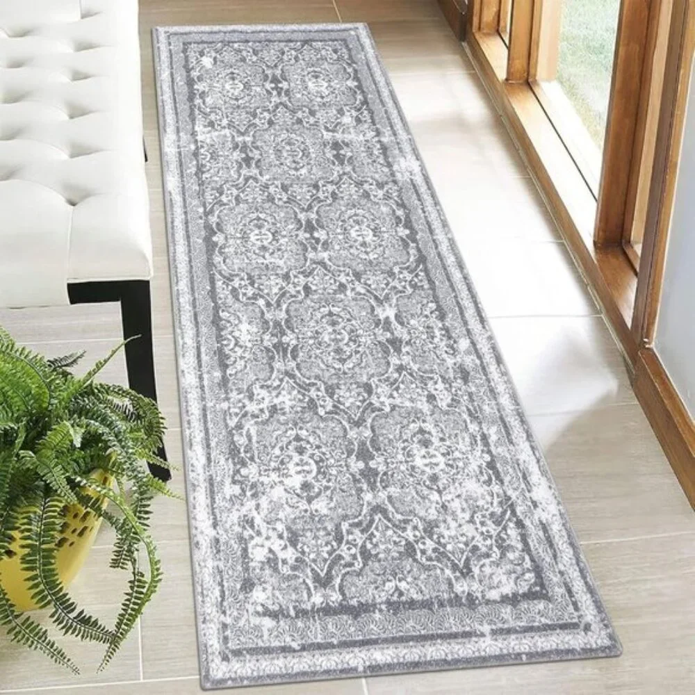New 2x6ft Grey Hallway Runner Rug, Washable Shaggy Non-Slip Farmhouse Carpet